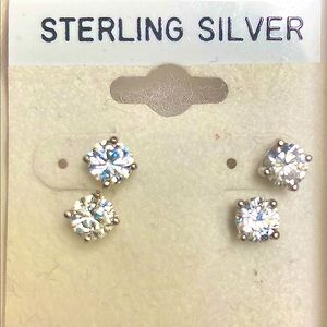 2 pairs Austrian CZ Sterling Silver Stud Earrings   1/4” W.